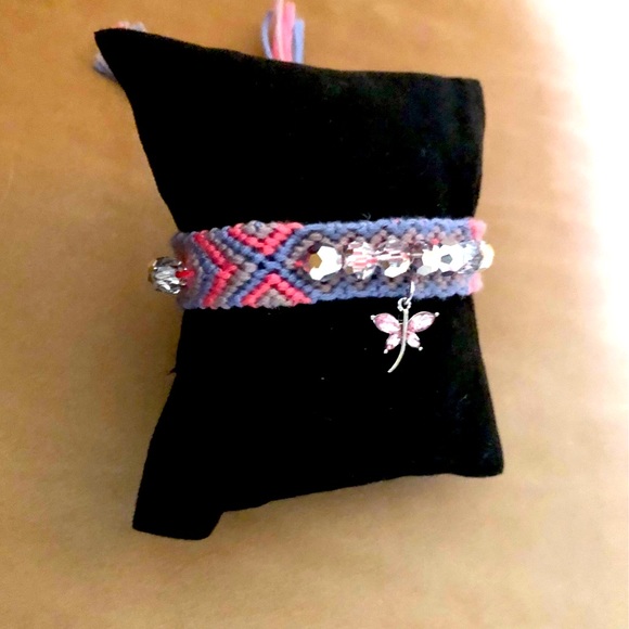 Woven and Beaded Bracelet with Pink Dragonfly charm - Picture 4 of 5